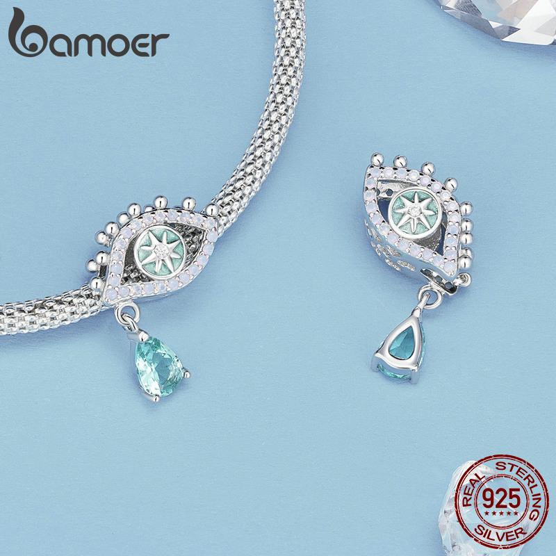 BAMOER 925 Sterling Silver Wing Heart Series Guard of Love Moonstone Charms for Women Original Bracelet Fine Jewelry