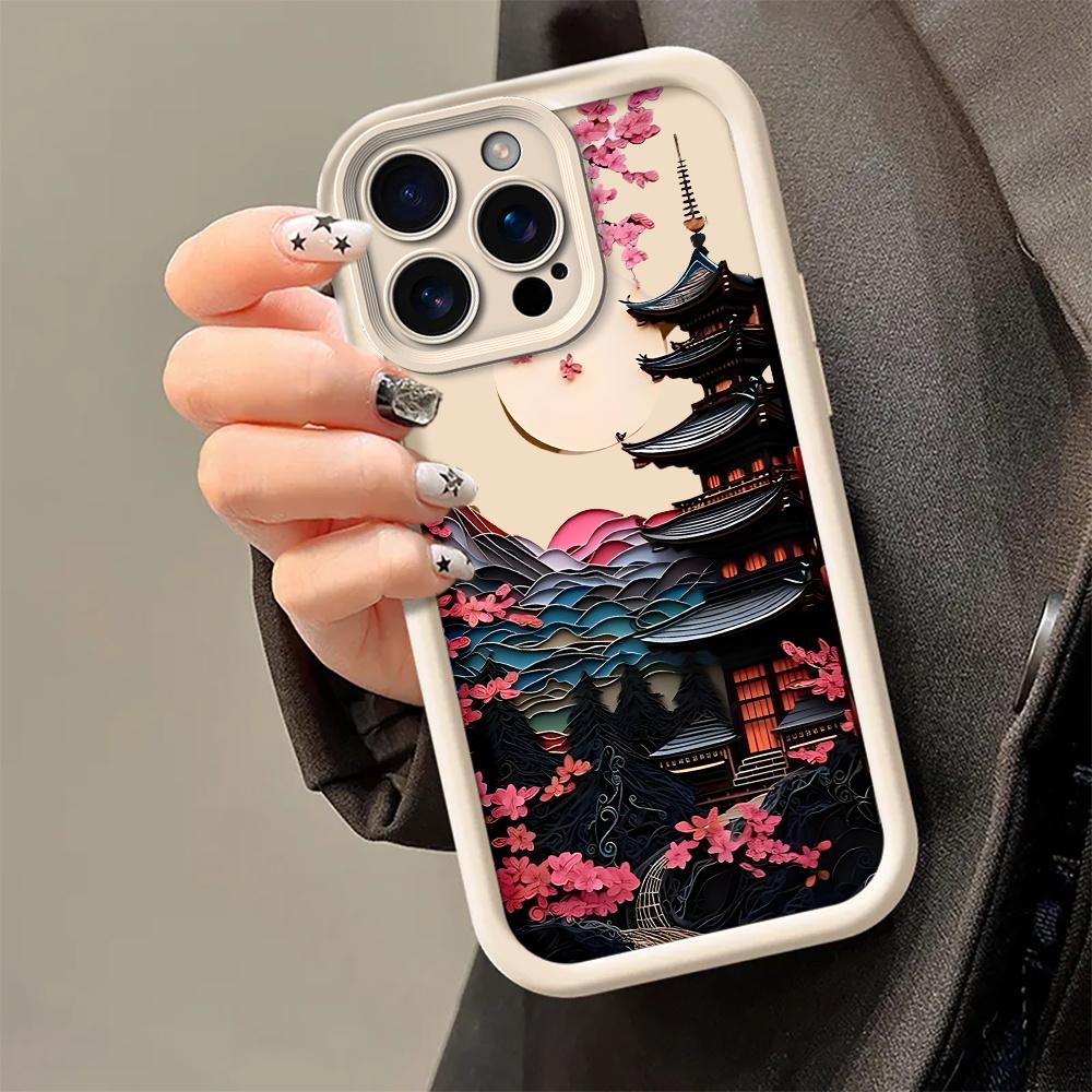 Luxurious cherry blossom pattern phone case suitable for iPhone 17 16 15 14 13 12 11 Pro/Max/Plus anti drop and shockproof
