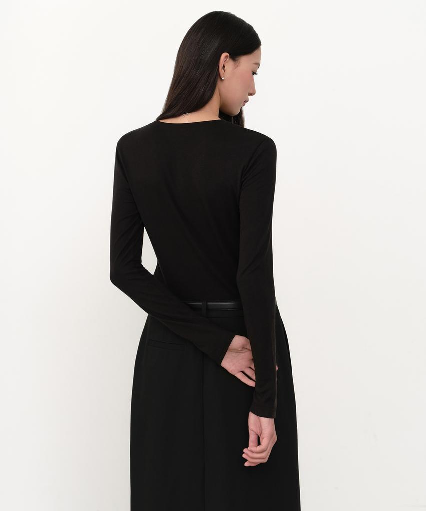 MUSINSA STANDARD WOMAN Women'S Wool Tencel Slim Long Sleeve T-Shirt [Black]