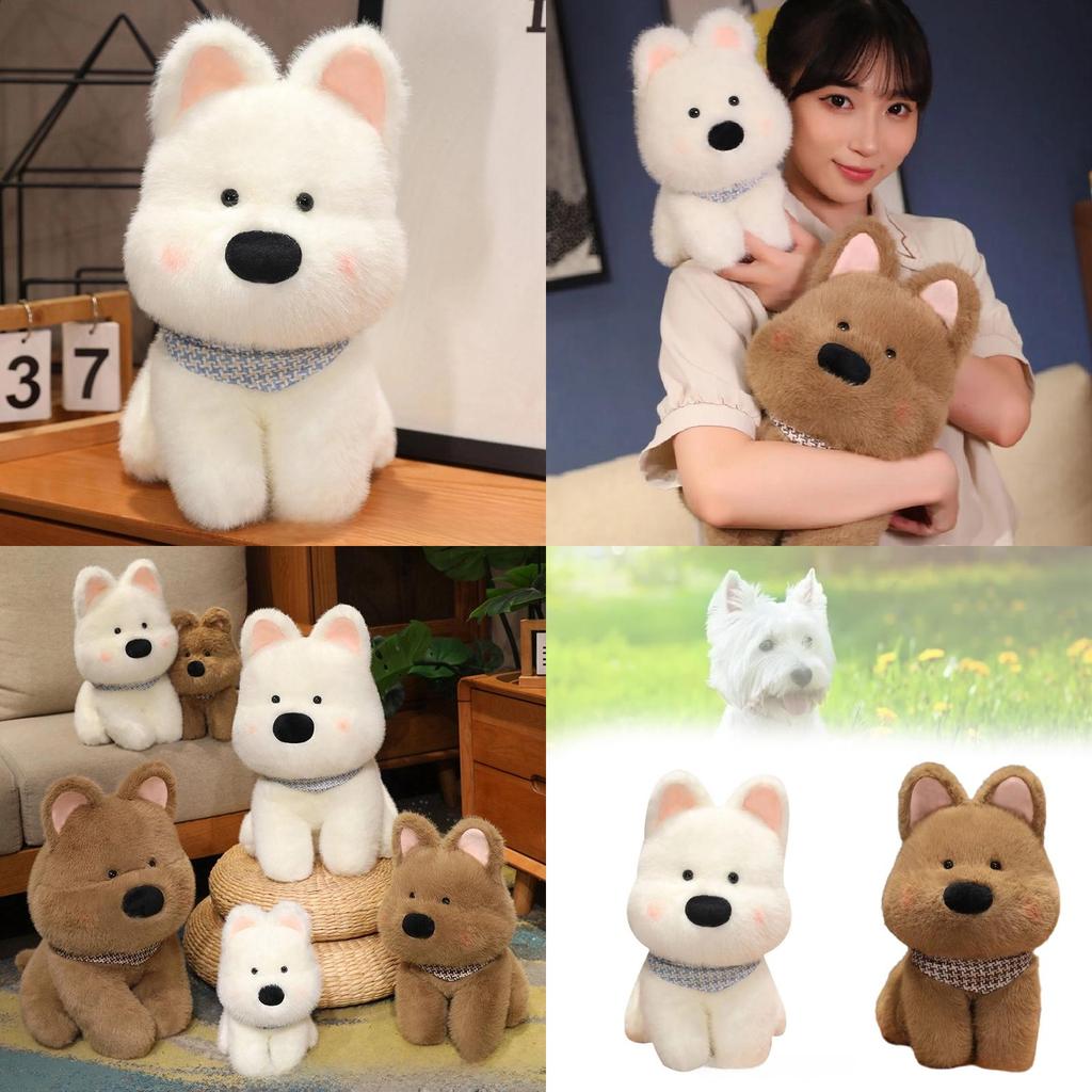 Cute West Highland White Terrier Plush Dog Doll Soft Stuffed Toy For Pets In White And Brown Colors