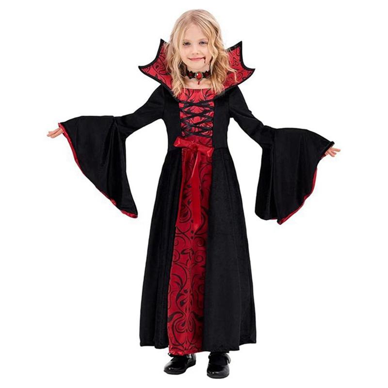 6-12 Years Kids Girls Halloween Vampire Costumes Witch Role Play Dress