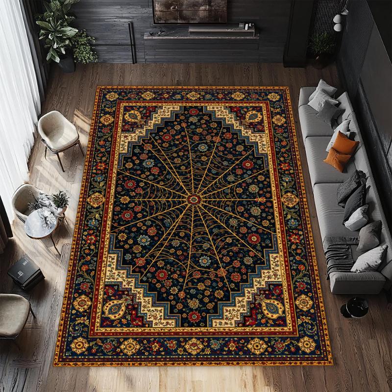Gothic Black Spider Web Carpet American Style Rug Cozy Home Floor Mat Lounge Office Apartment Indoor Lounge Living Room Luxury