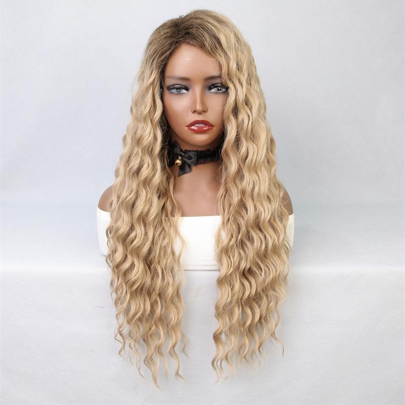 

Длинные кудрявые светлые парики для женщин, синтетический парик омбре с челкой, костюмный парик для девушек, сексуальные светлые парики с черными корнями