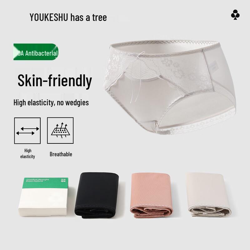 

YOUKESHU Женские трусы-слипы из хлопка с антибактериальным кружевом 10A (3-Pack) M