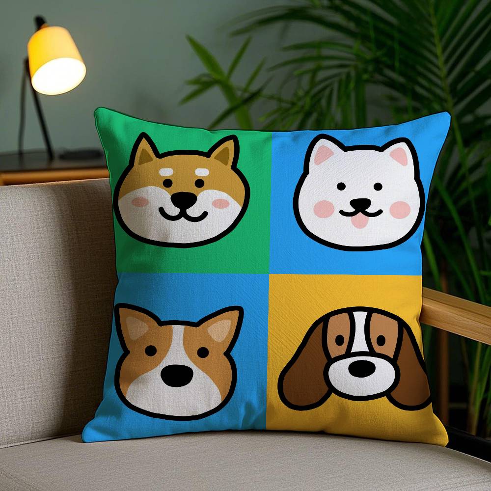 Four-Point Cute Cartoon Dog Pictures Pillow Case Anti-dustmite Pillowcase Invisible Zipper Silky Short Plush Sofa Cushion Cover