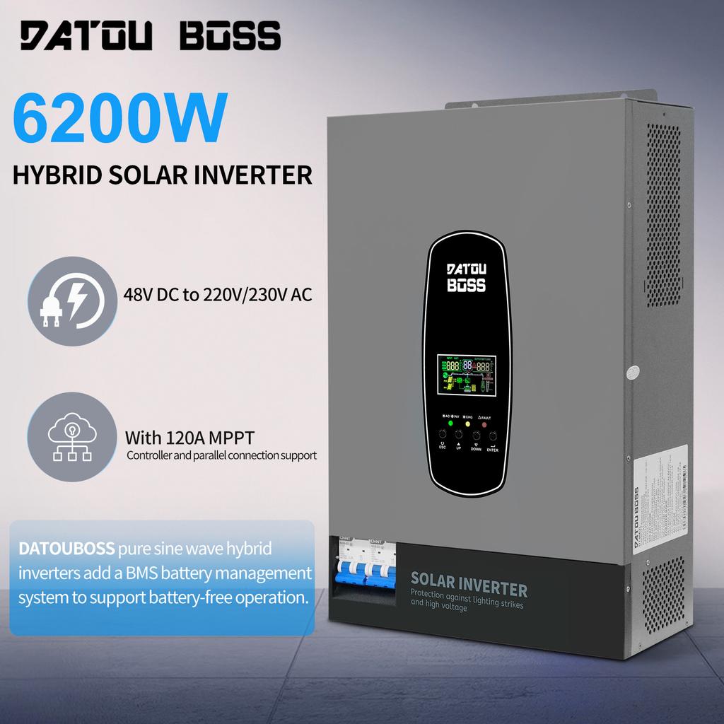 Eu In Stock 6.2Kw 48V Pure Sine Wave MPPT Datouboss Single Phase Onduleur Solaire Inverseur Hybride Solar Inverters