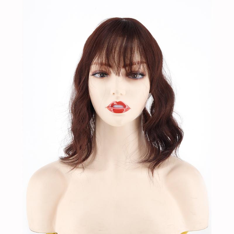 MISS WIG Women Natural Short Wavy Hair Extensions with Bangs Clip On Wig Synthetic Fiber Hair Piece Suitable for Party Daily Use