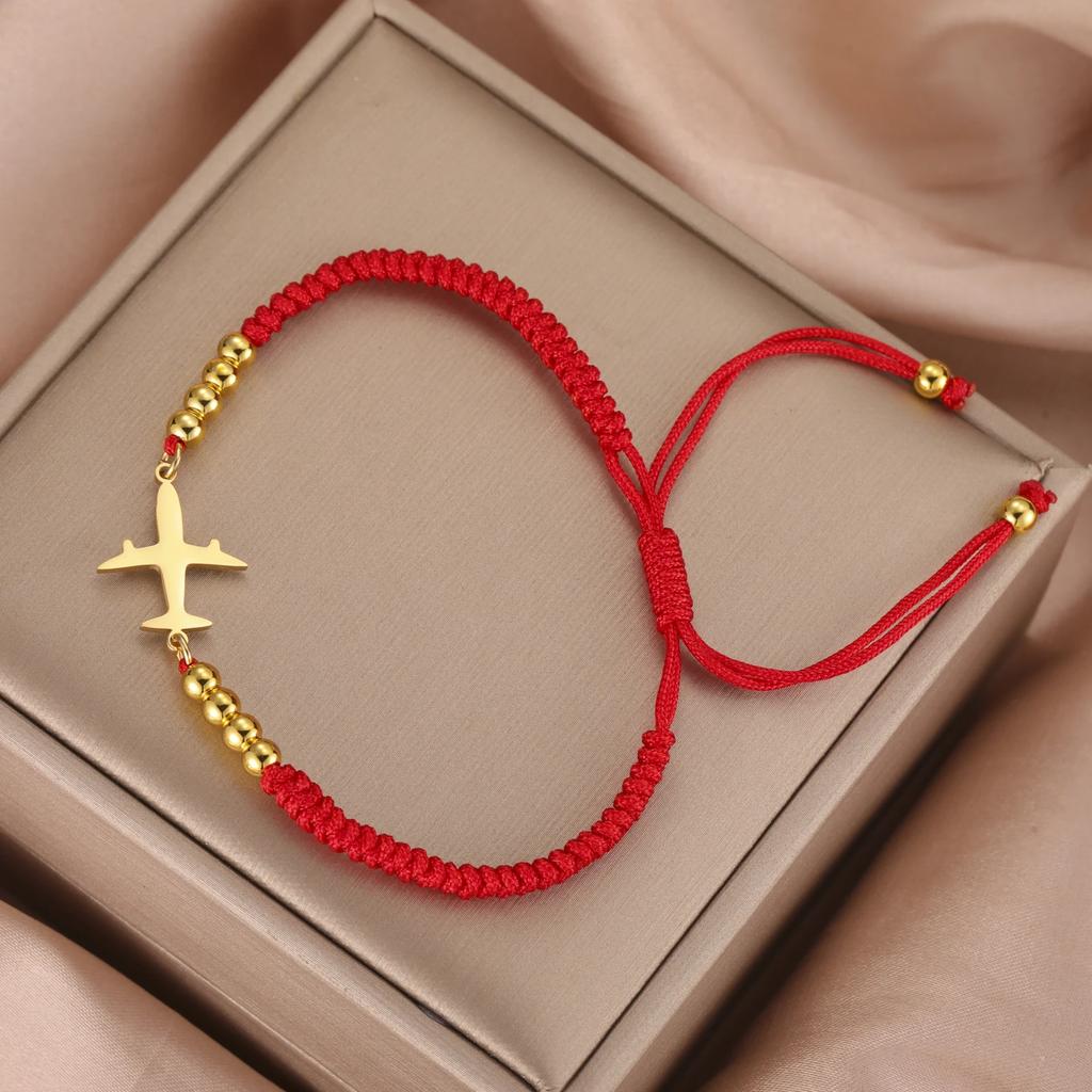 Cazador Trendy Plane Charm Bracelets Woman Men Stainless Steel Airplane Pendant Beads Chain Hand Bracelets Jewelry Pilot Gifts