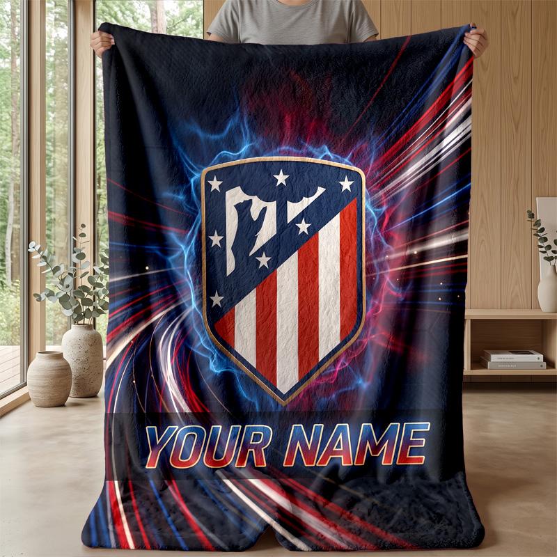 Custom Text Flannel Throw Blanket, Lightweight Cozy Bed Sofa BlanketAtletico Madrid