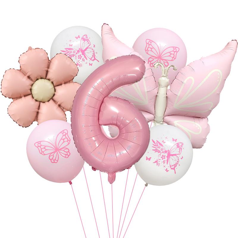 Růžový Motýl 32" Hliníková Sada Balónků pro Oslavu Narozenin a Baby Shower