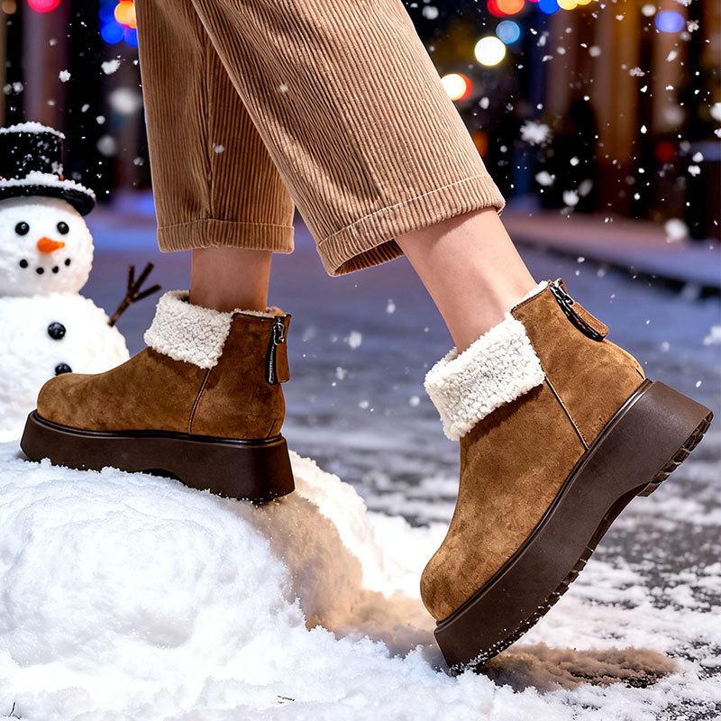 Women's Fashion Lightweight Height-enhancing Soft Sole Winter Warm One-step Fur One Snow Boots Velvet Lined Non-slip Casual Sports Cotton Boots