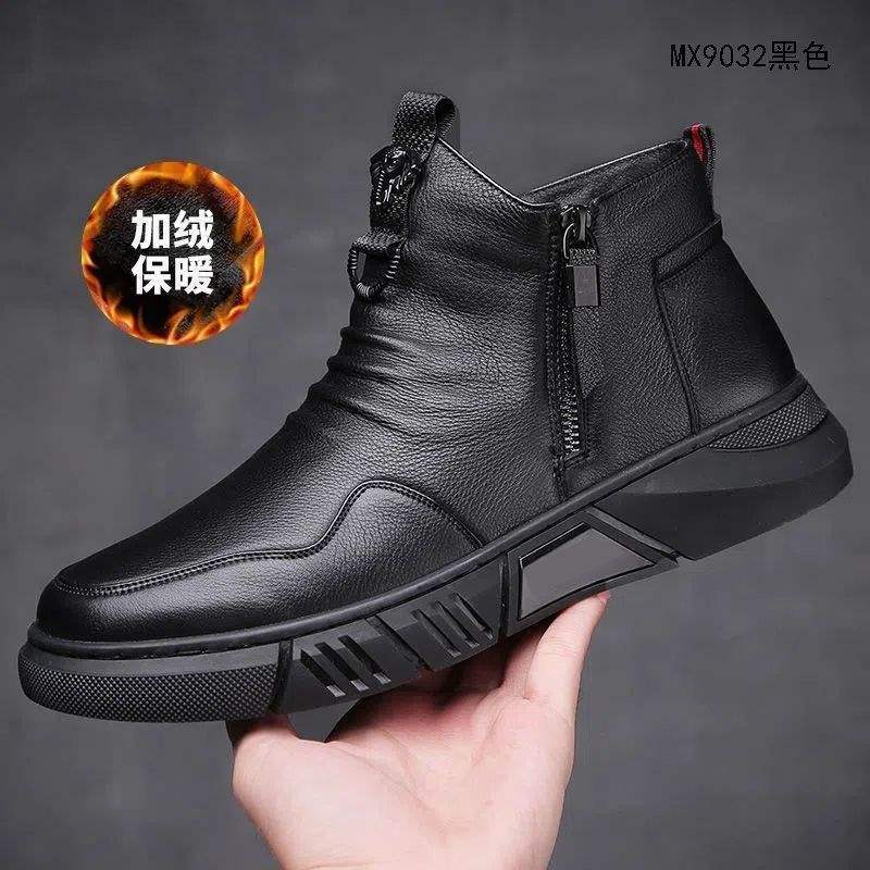 

Men s shoes Martin boots Men s fashion high-top leather boots Casual versatile cotton boots British velvet snow boots 44