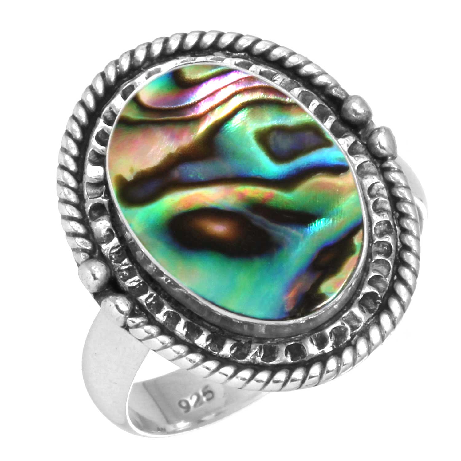 

Кольцо из стерлингового серебра 925 пробы Женское с драгоценным камнем Ручной работы Ювелирное изделие Пасхальный подарок Аквамариновый халцедон Раковина абалона Голубой солнечный камень Лабрадорит Пренит Винтаж 8.5