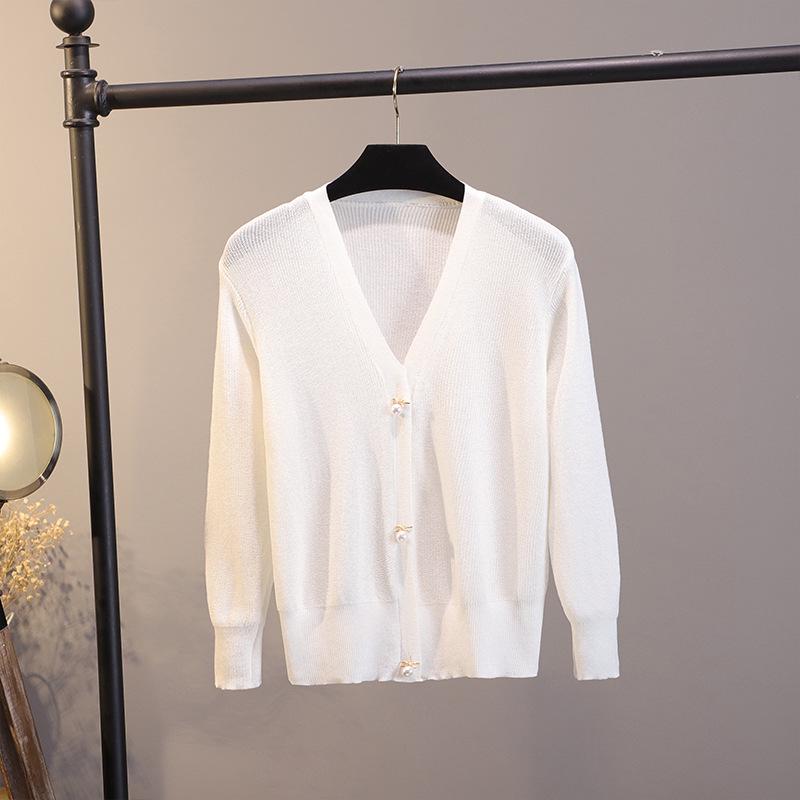 

Модная женская шелковая трикотажная куртка с V-образным вырезом — легкая, короткая, свободная, универсальная и яркая шаль с солнцезащитным эффектом. One Size белый