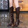 Autumn Winter Pointed Toe Elegant Heeled Leather Knee High Shaft Shoes Woman Gothic Fashion 2025 Chic Sale Long Boots for Women