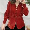 Dámská Vintage jednořadá košile s výstřihem do V pro dojíždění jaro podzim univerzální halenka s dlouhým rukávem pro ženy