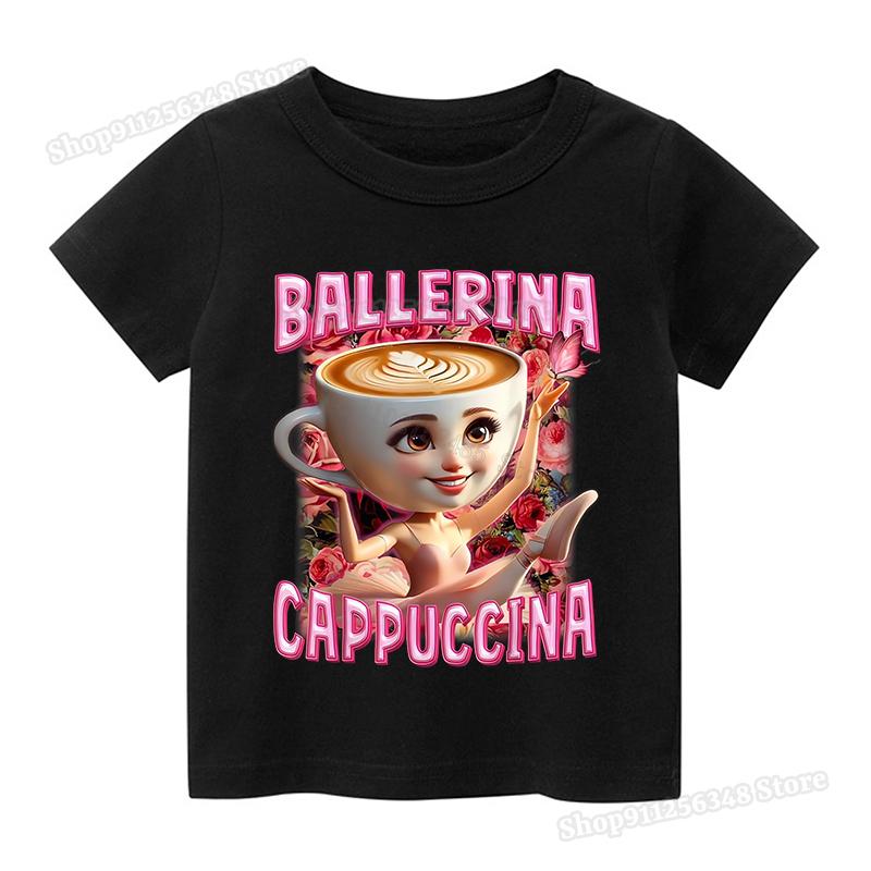 

Итальянский маразм Милая футболка с мемом для одежды для девочек Балерина Капучино Принт Футболка Топы Розовые Летние Хлопковые Наряды Уличная одежда 140