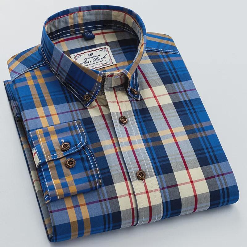Men's Slim Fit Non-Iron Plaid Cotton Shirt - Long Sleeve, Spring Casual Style