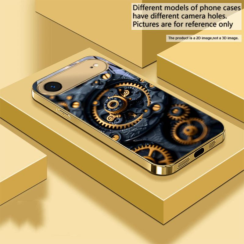 Precision metal gear For IPhone 17Pro Max 16 17 Pro 15 Pro 14 13 Plus 12 Mini 11Pro Max XR 16E 17Air Golden glass phone case
