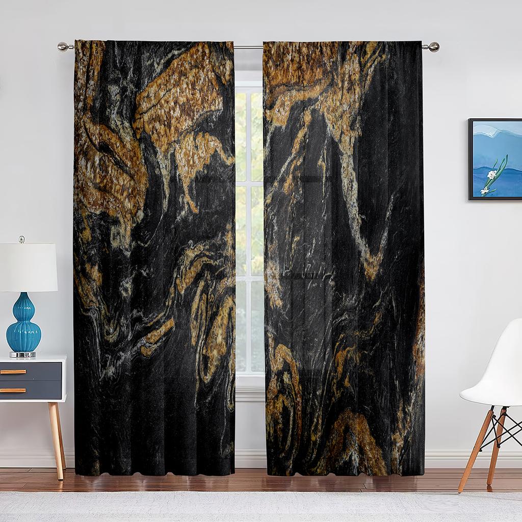 Marmor Guld Grå för Kök Vardagsrum Sovrum Inredning Abstrakt Modern Lyx Geometrisk Chiffong Tyll Gardiner Fönsterbehandling