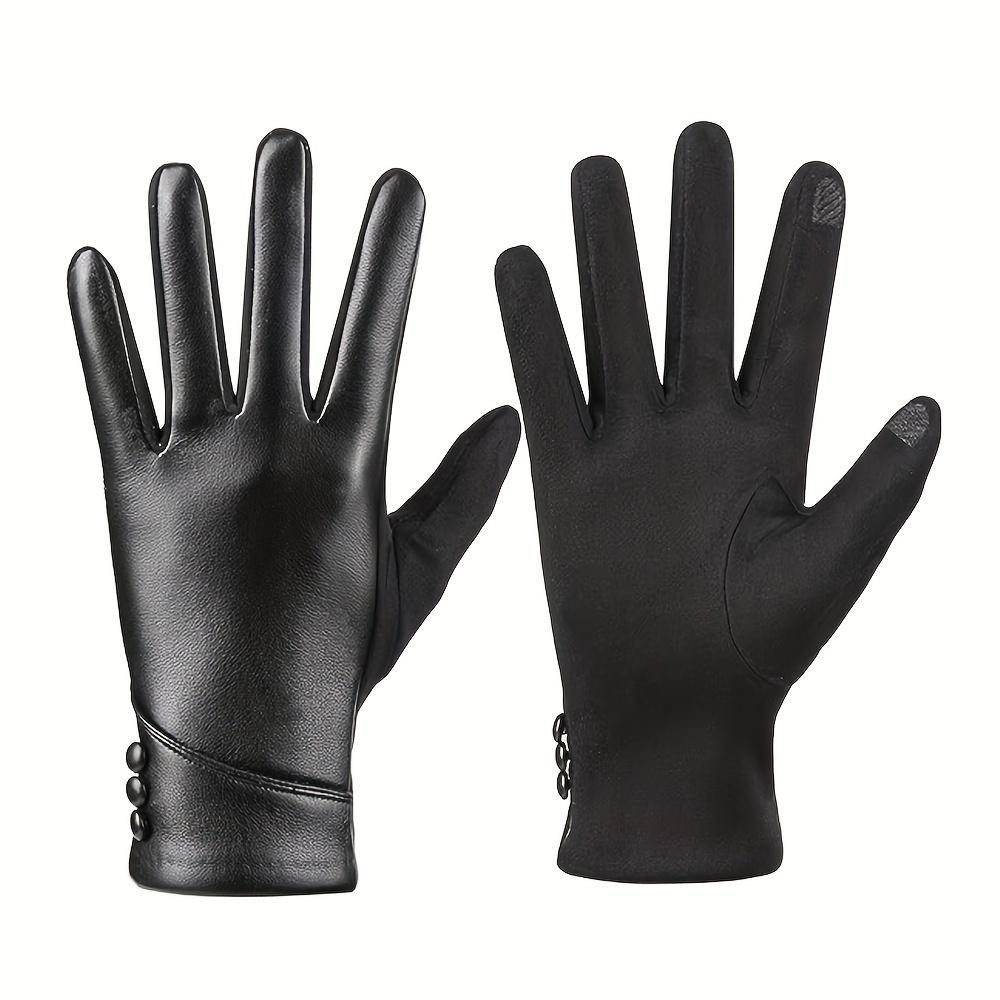 [Genuine Leather Gloves] Stylish Genuine Leather Women's Touchscreen Gloves - Black, Three-Button, Soft Winter Gloves, Casual Outdoor Gloves