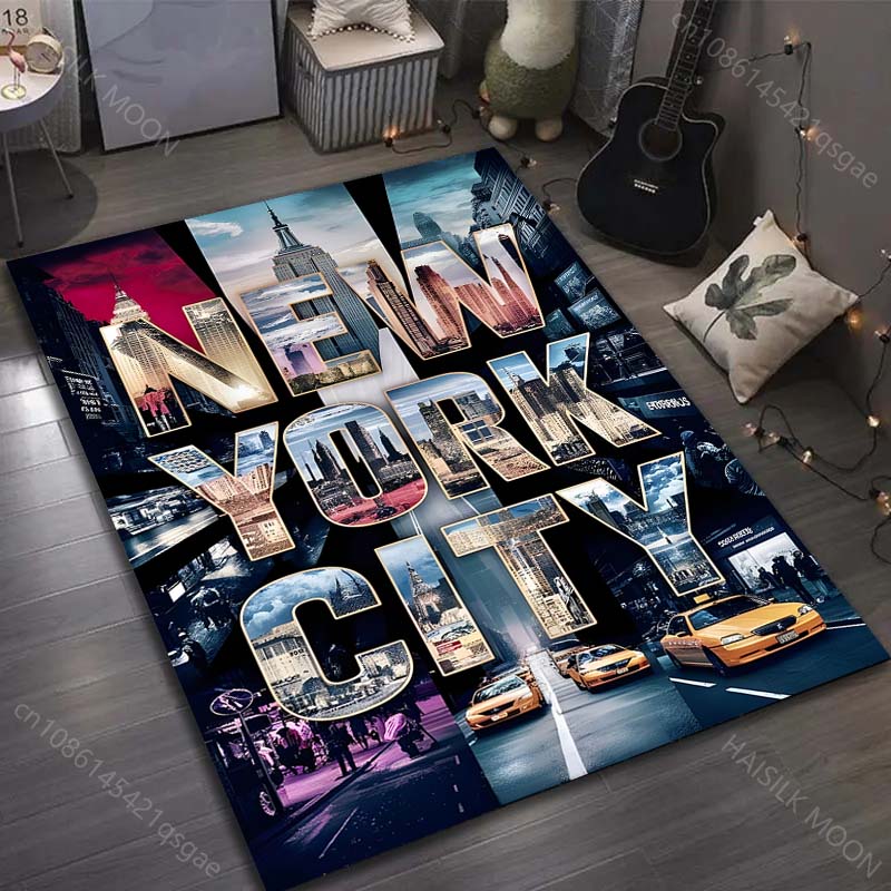 Tapete com Estampa de Arte da Cidade de Nova York para Sala de Estar Quarto Mesinha de Cabeceira Sofá Tapete de Chão Decoração Moderna para Casa Tapete de Área Tamanho Grande