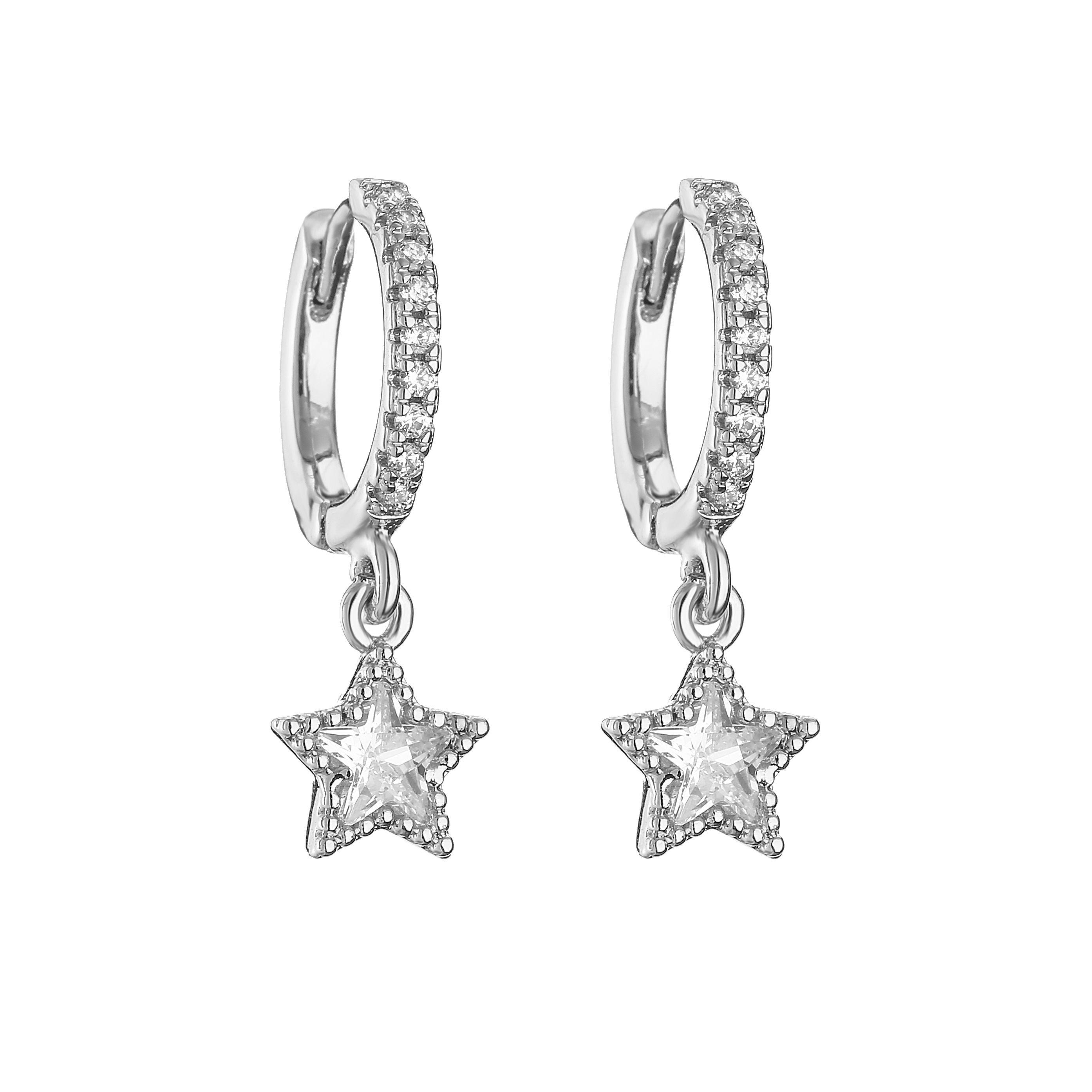 

HECHENG, Little Huggies Hoop Earrings For Women Tiny Bear Heart Star Zirconia Pendant Cartilage Earrings Piercing Zircon
