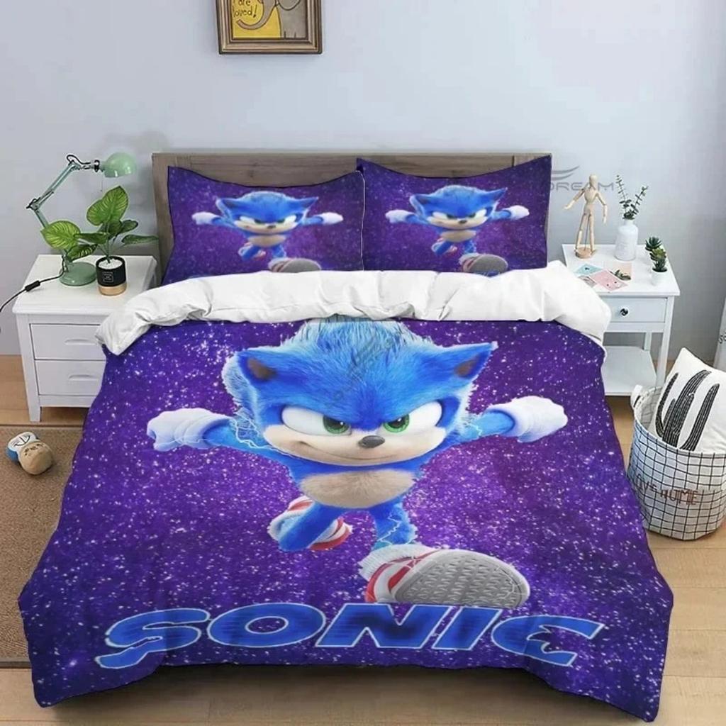 3D Luxurious Teens The Movie Hedgehogs Boy Bedding Set Anime Digital Cartoon Sonic Duvet Cover Comforter Bed Youth Kids Gift