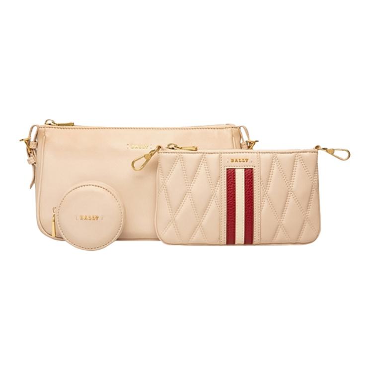 Bally Three-In-One Ginger Pattern Stitching Striped Leather Underarm Crossbody Shoulder Bag Women bags Beige 6236882