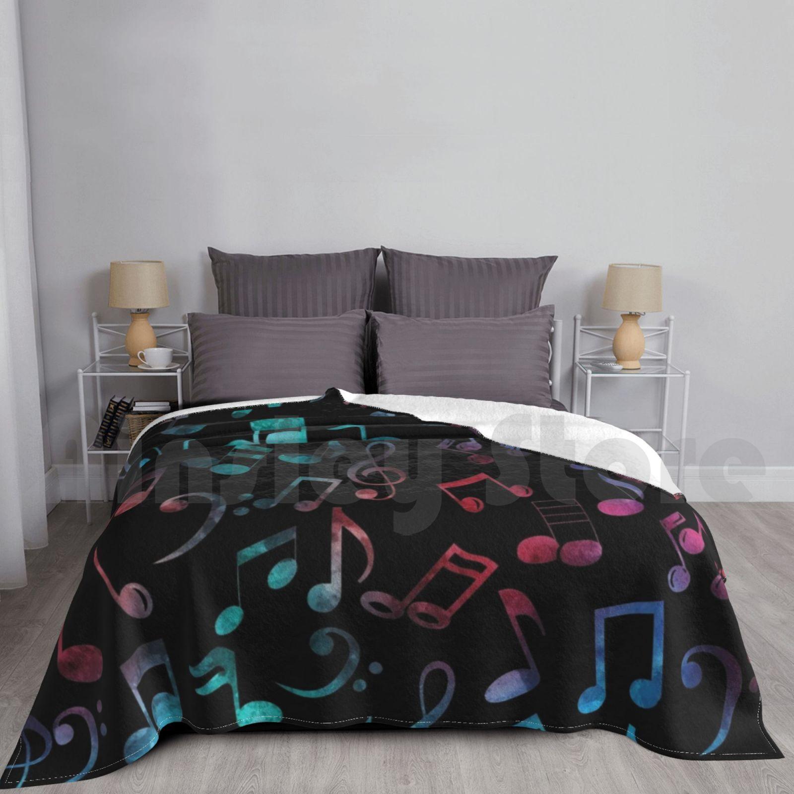 Multi Color Music Notes Blanket For Sofa Bed Travel Music Notes Watercolor Colorful Multi Color Musical Music Size: 75*100cm, Weight: 230 GSM