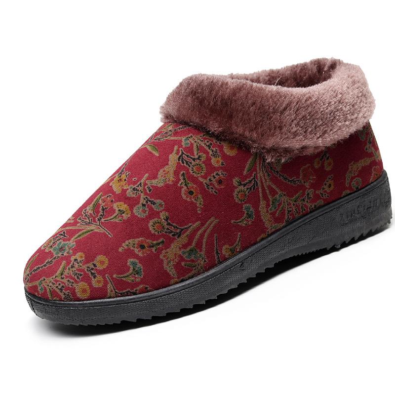 25 cotton slippers women's warm thick-soled non-slip mother shoes middle-aged and elderly soft-soled piled and thickened elderly cotton shoes