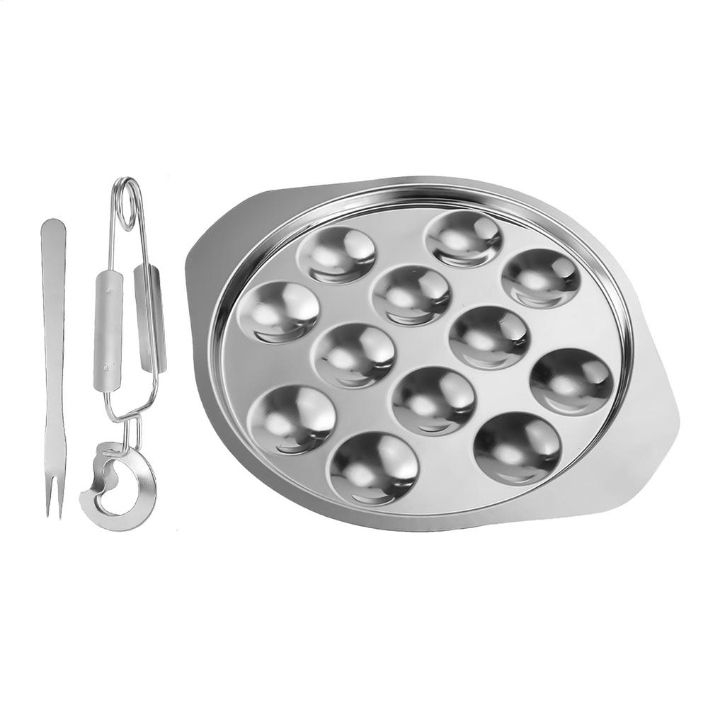 Escargot Dish Plate Snail Pan Baking Cooking Serving Plates Tray Stainless Steel MushroomSeafood Conch Grill with 12 Holes серебряный