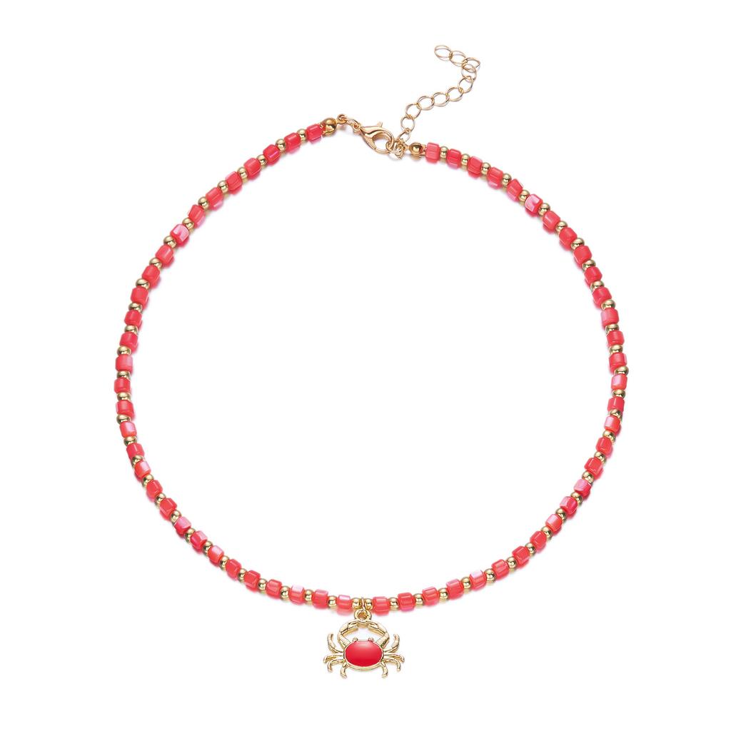 New Starfish and Shell Beaded Necklace Summer Dopamine Ocean Crab Pendant Pearl Choker