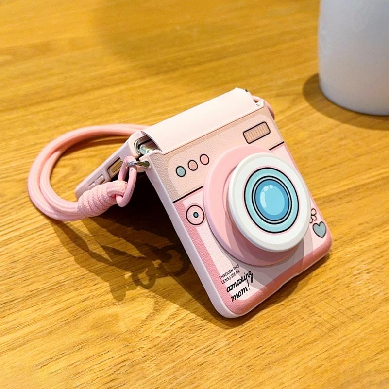 Built-in Magnetic Camera Style with Bracelet Leather Hinge Protective Case For Samsung Galaxy Z Flip 7 flip7 Lens Protect Cover
