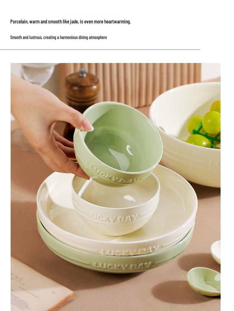 2024 Creative Ceramic Tableware: Thickened Rice Bowl & Deep Soup Plate, Cream Style, Microwave Safe