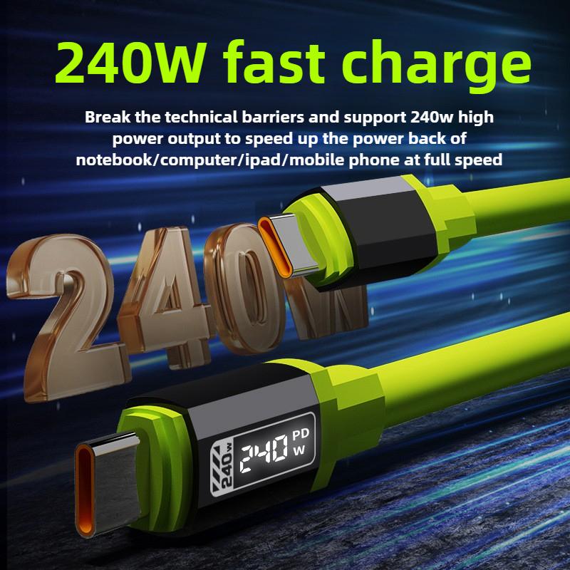 Digital Display Type C To Type C Cable PD 240W Silicone Fast Charging Data Cable for Huawei Samsung Xiaomi iPhone16 1.5m