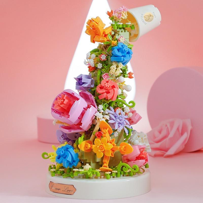 Creative Sea Of Flower Valentine's Day Rose Violet Building Block Home Decor Anime Creative Gift Toy 1095pcs