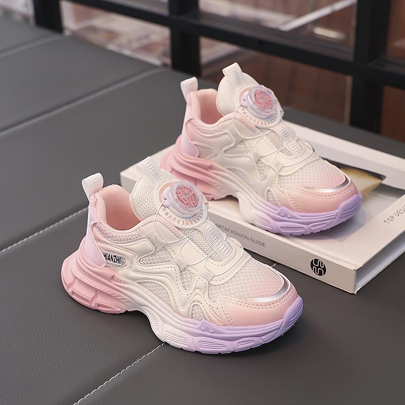 Girls shoes 2025 new spring and autumn girls fashion children's sports shoes running soft-soled dad shoes rotating buckle