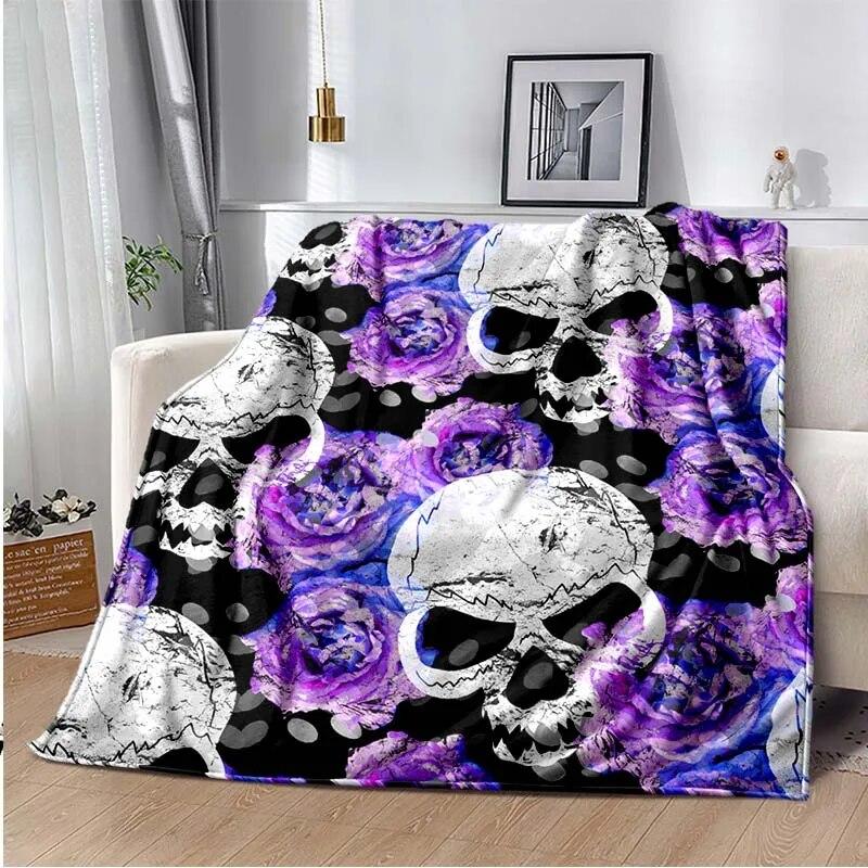 Skull Horror Throw Blanket Fleece Warm Cozy Soft Blanket for Couch Bed Colorfast Anti-Static Machine Wash  Blankets for Beds