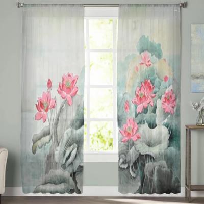 Chinesischen Stil Lotus Sheer Vorhänge Schlafzimmer Voile Vorhang Wohnzimmer Fenster Sheer Vorhänge Küche Tüll Vorhänge
