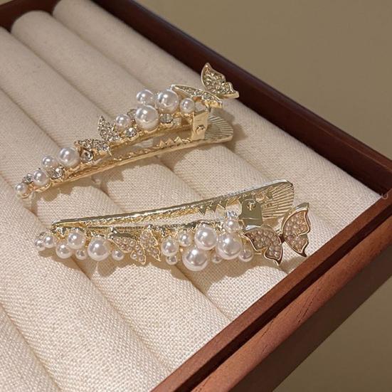 Girl Hairpin Imitation Pearls Fairy Butterfly Design Side Bang Hair Clip
