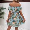Summer Elegant Women Print Off Shoulder One Shoulder Ruffle Hem Dress A Line Style Mature Style French Retro Slim Sexy Elegant Women Maxi Dress