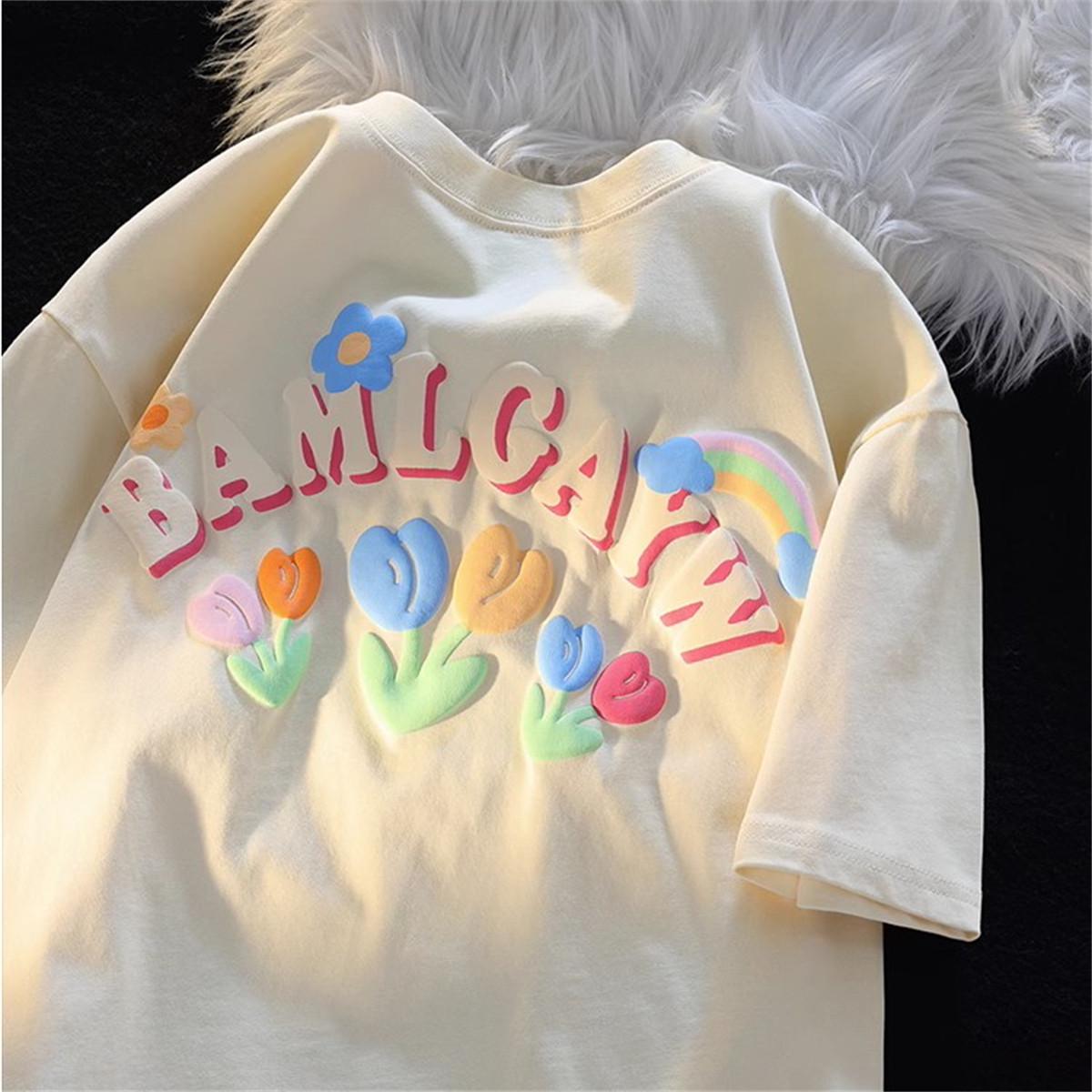 Unisex Japanese Retro Trendy Pure Cotton Loose Fit T-Shirt - Plus Size Available 3XL (156-170 jin) абрикосовый