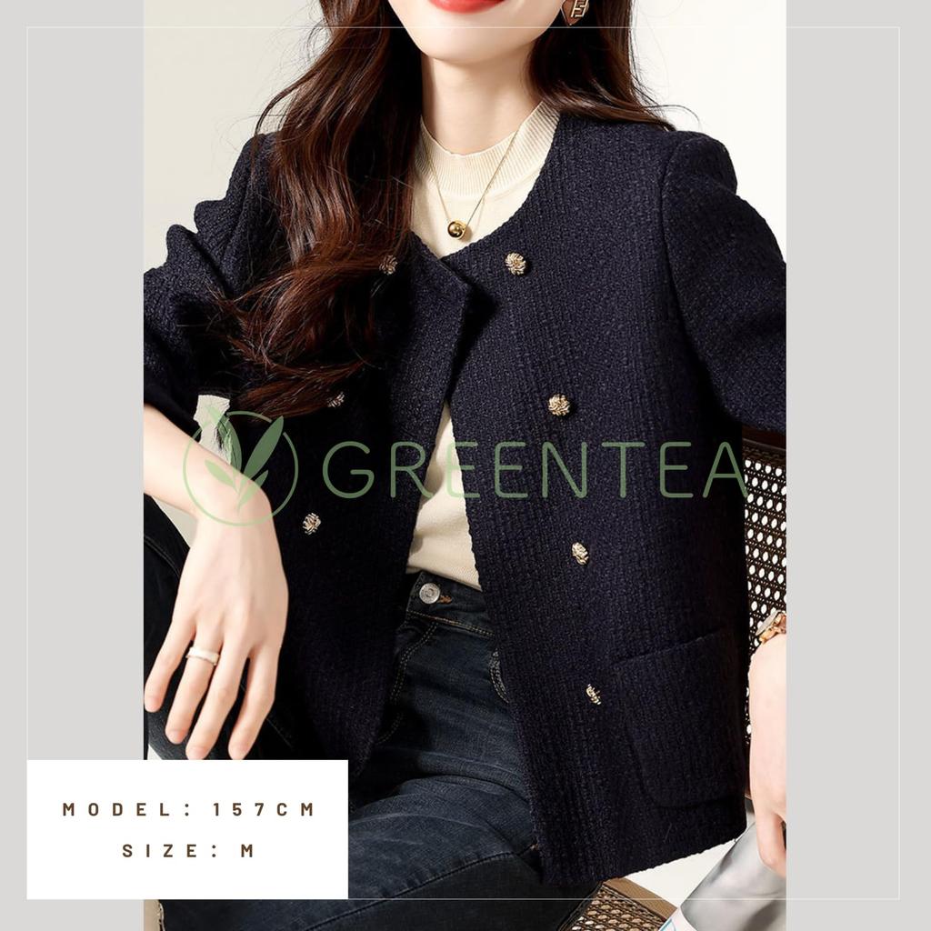 Veste Col Mao Taille L Thé Vert, Vêtement d'extérieur, Formel, Coréen, Décontracté, Quotidien, Printemps, Remise de diplômes, Mignon, Maman, Formel, Marine,