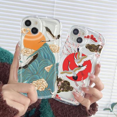 Crane Wave Chinese Style Phone Cases for IPhone 11 12 14 13 Pro Max Shell for IPhone 8 7 Plus SE20 XR XS MAX X Shockproof Covers