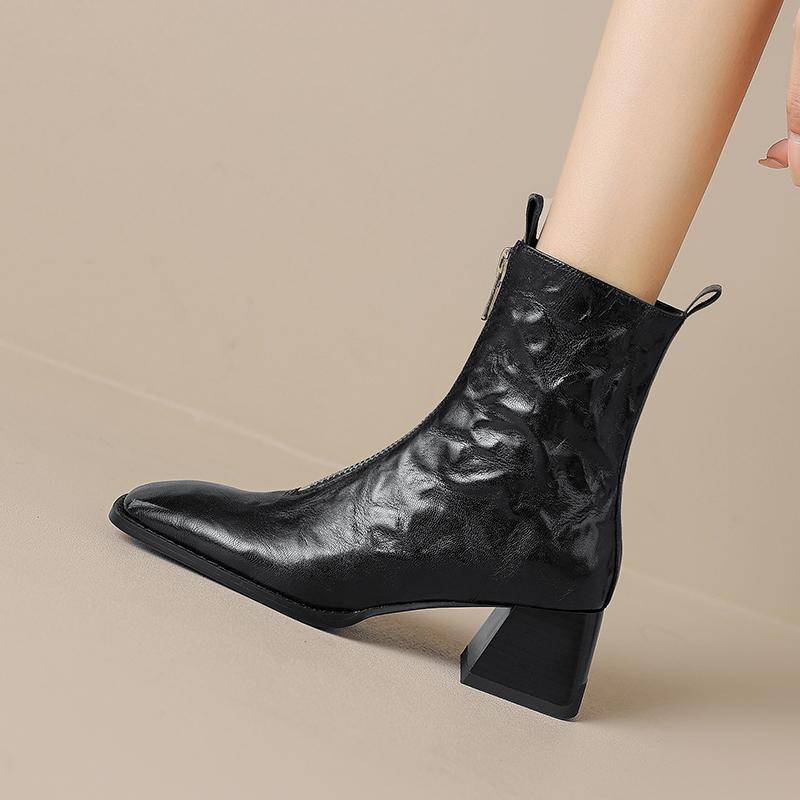 Fashion 2025 Winter Women Shoes Genuine Leather Women Boots Mid-calf Modern Boots Women Solid High Heel Boots Ladies Shoes