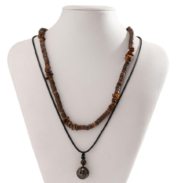 2Pcs Ethnic Layering Beaded Necklace Set Adjustable Leather Cord Jewelry With Natural Stones Holiday Gift For Adults