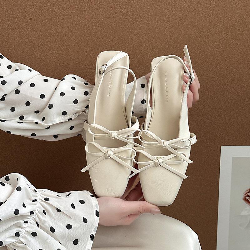 Versatile flow square head bow word with bag head sandals women's new light mouth with skirt sandals