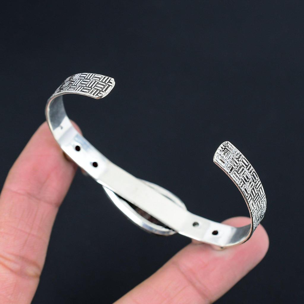 Womens day Sale Pear Moss Agate Gemstone Garnet Wife Handmade Bangle 925 Silver