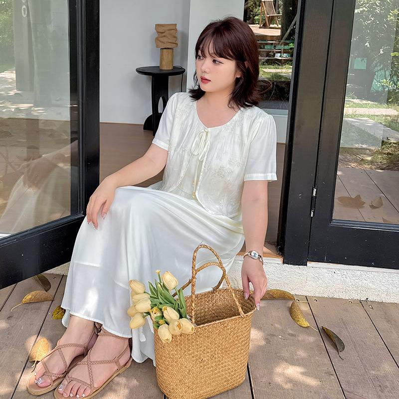 Large size women's elegant fake two-piece dress summer new French thin beautiful long dress 252746